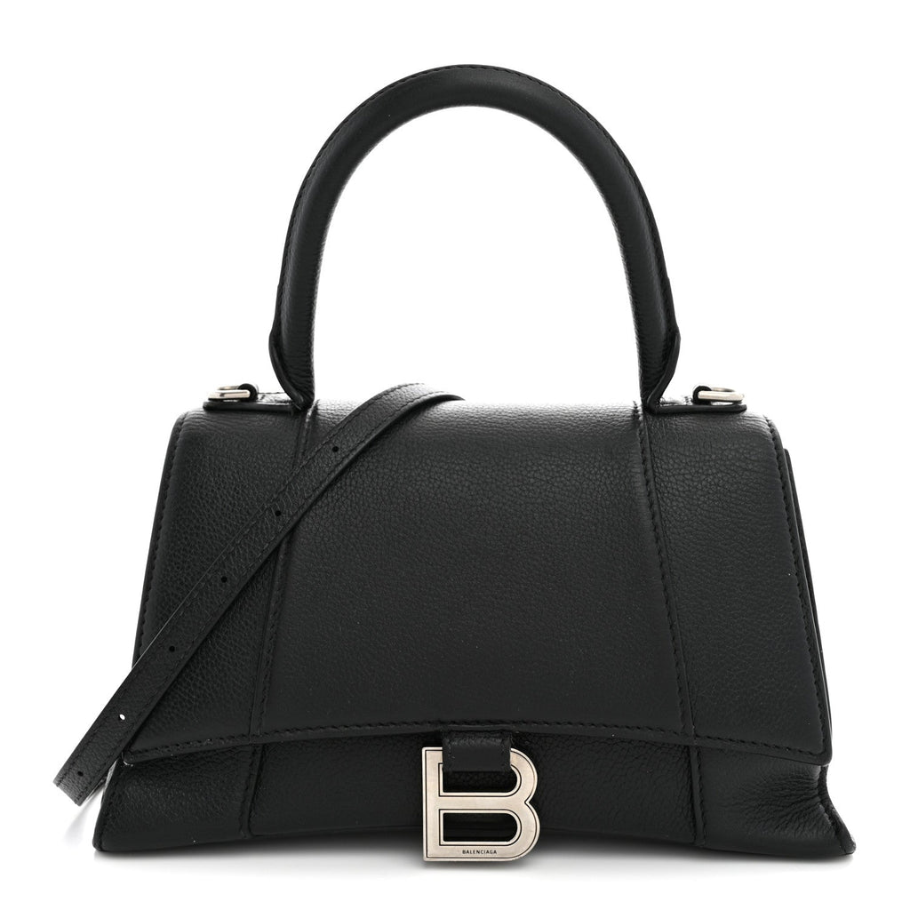 Balenciaga Grained Calfskin Small Hourglass Top Handle Bag Black