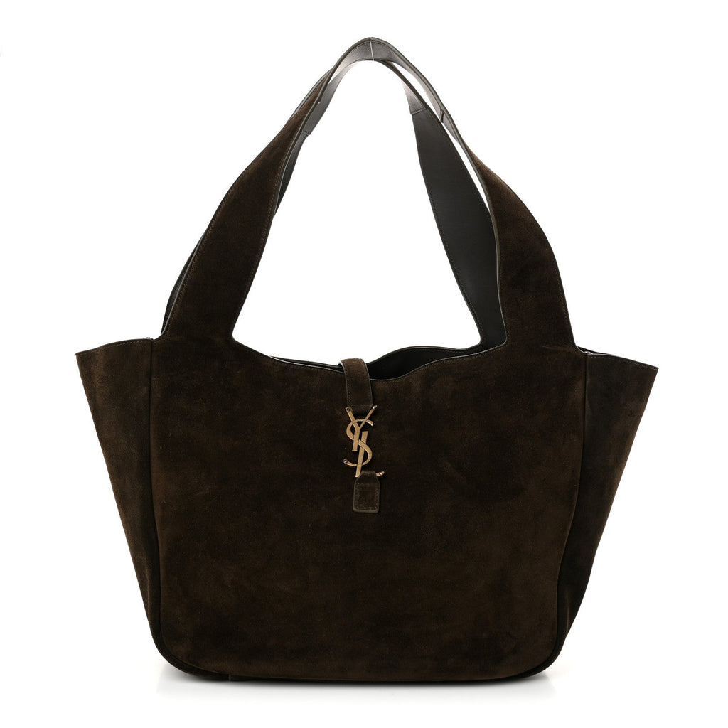 Saint Laurent Suede Bea Tote Bark Brown