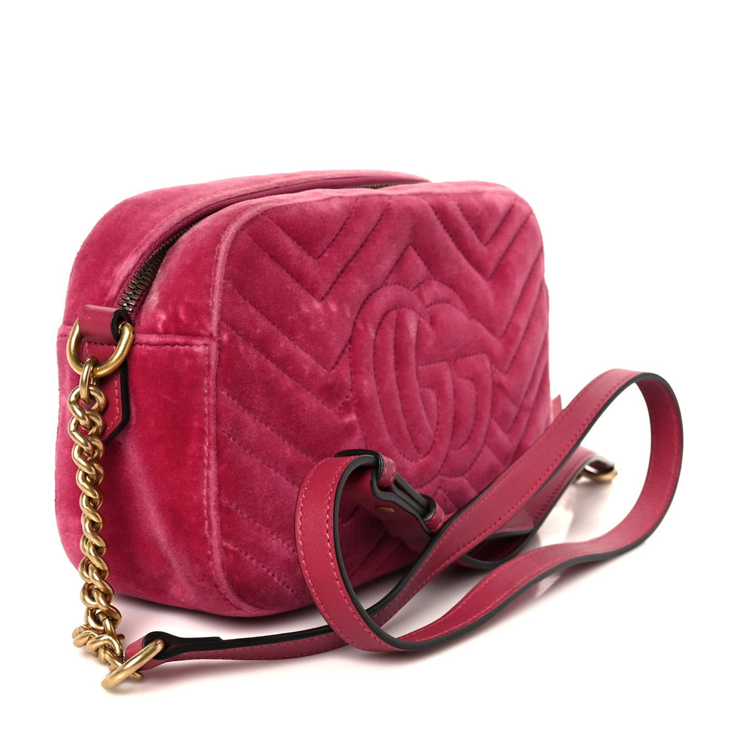 Gucci Velvet Matelasse Small GG Marmont Chain Shoulder Bag Light Raspberry Rose