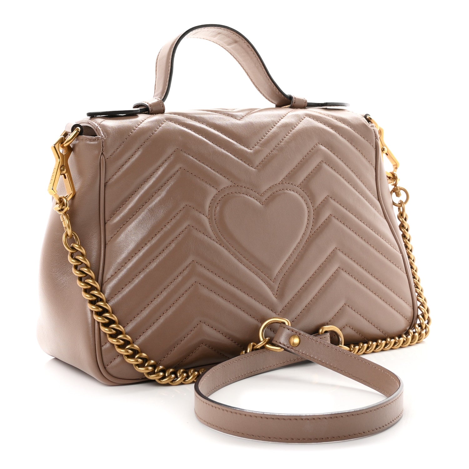 Gucci Calfskin Matelasse Small GG Marmont Top Handle Shoulder Bag Porcelain Rose