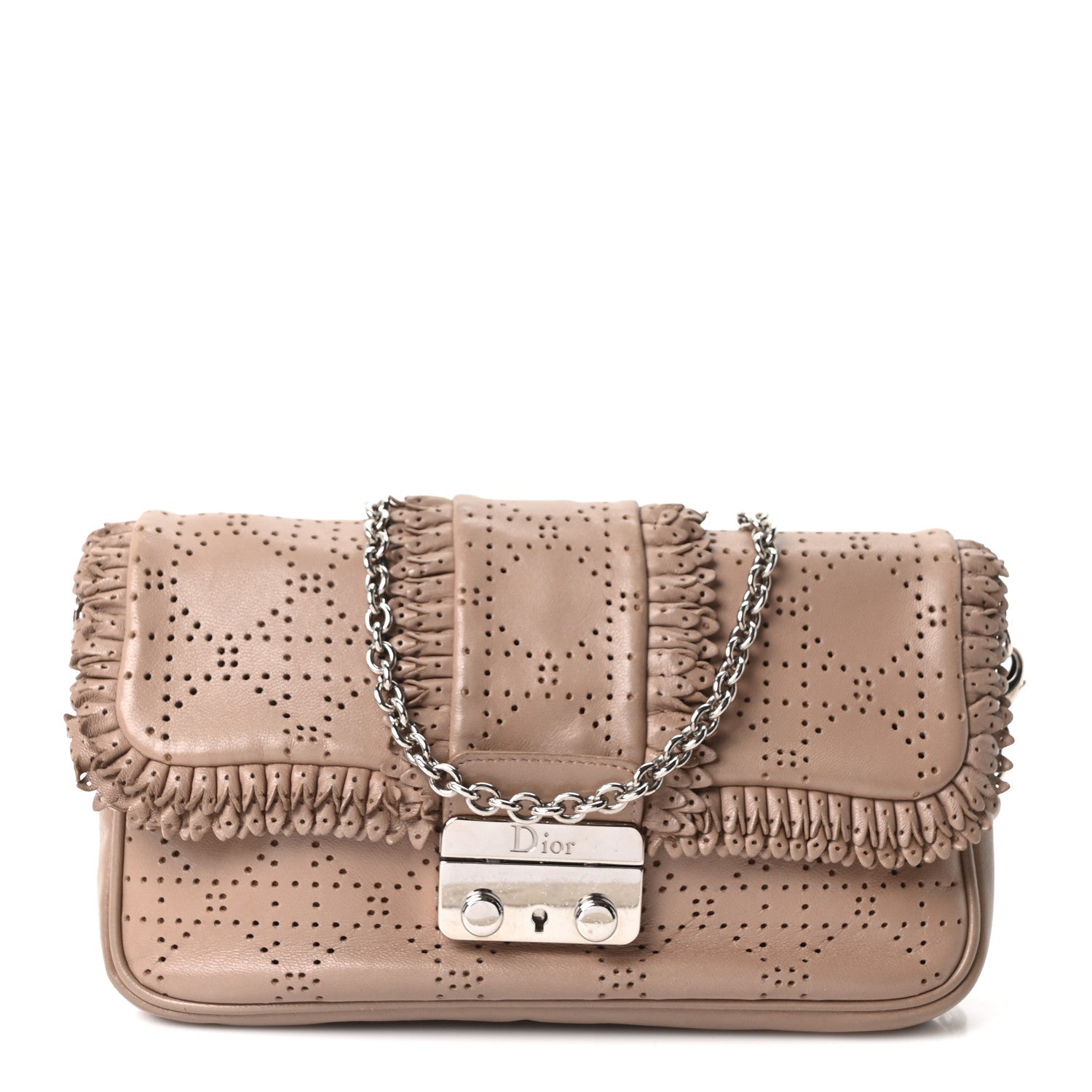 Dior Lambskin Cannage Ruffle New Lock Flap Beige