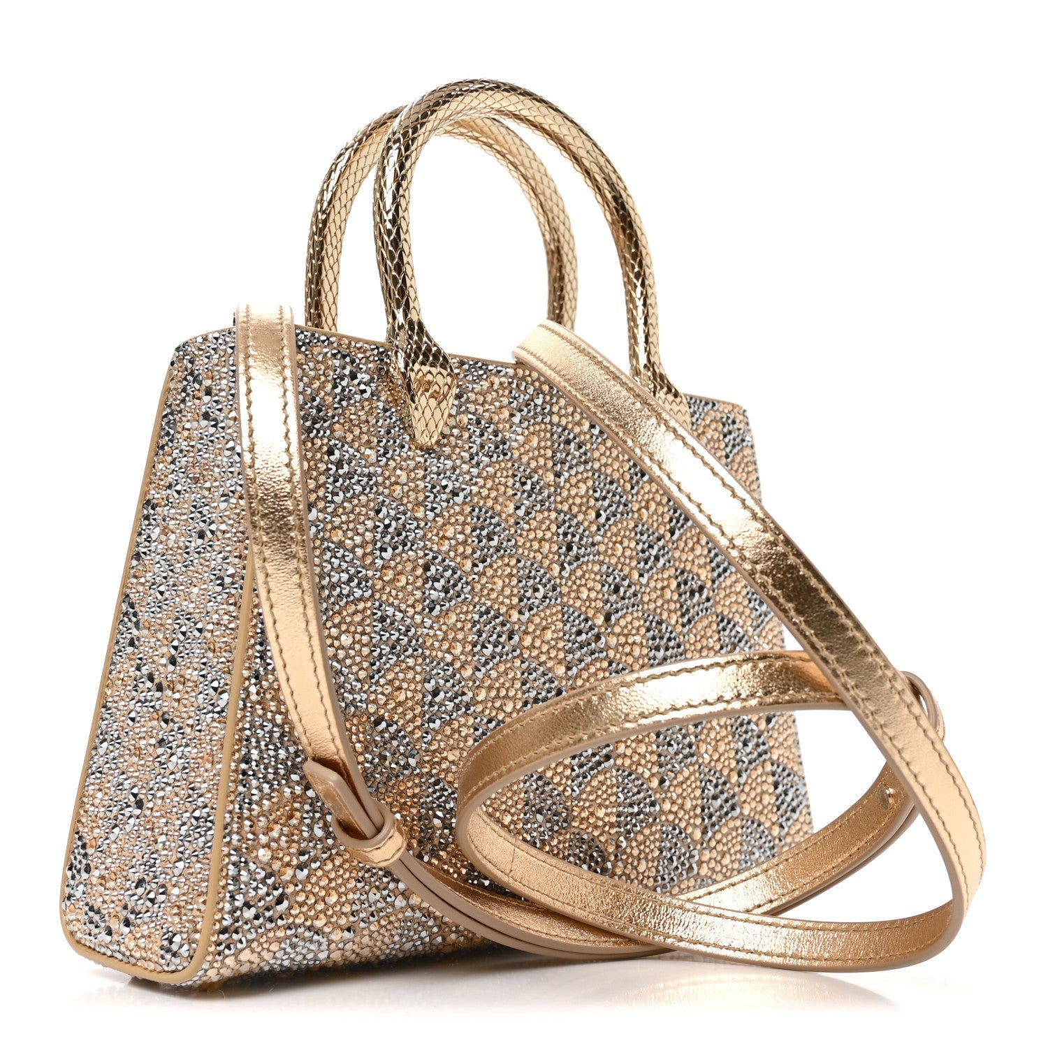 Bvlgari Calla Crystal Serpenti Duo Top Handle Bag Gold Silver side view