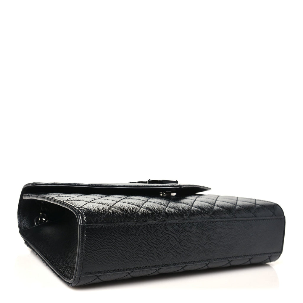 Saint Laurent Grain De Poudre Textured Mixed Matelasse Triquilt Medium Monogram Monochrome Satchel Black