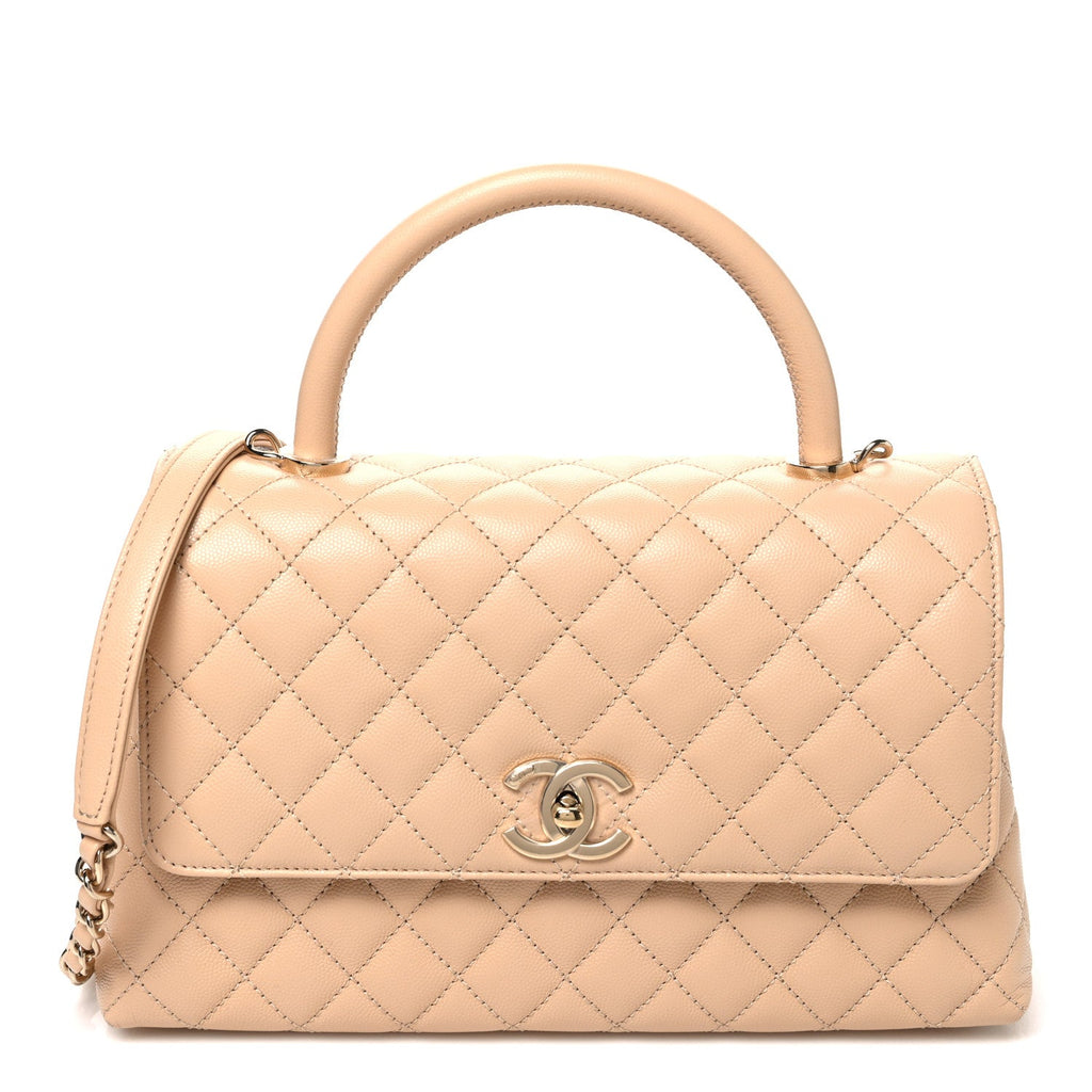 Chanel Caviar Quilted Small Coco Handle Flap Beige