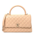 Chanel Caviar Quilted Small Coco Handle Flap Beige
