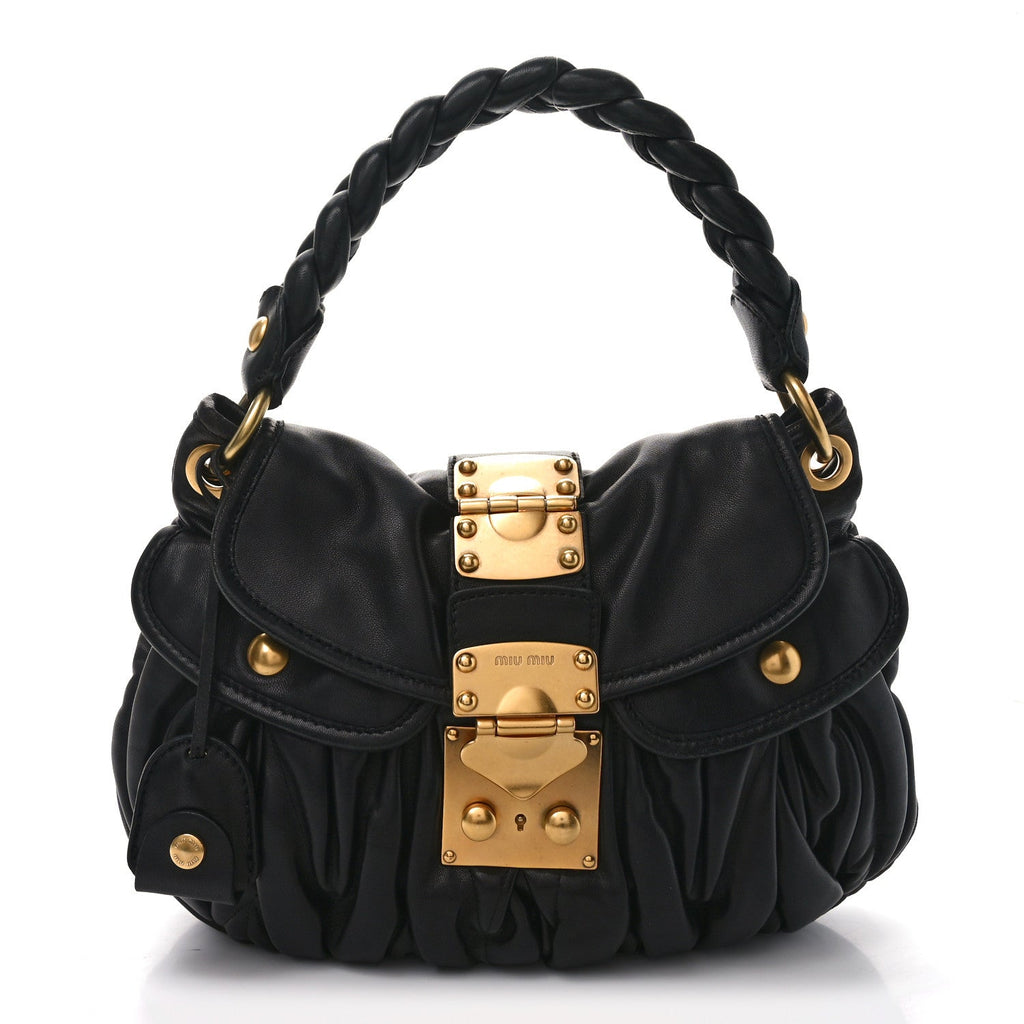 Miu Miu Nappa Matelasse Coffer Hobo Black