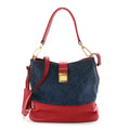 Miu Miu Denim Madras Hobo Bag Blue Fuoco front view