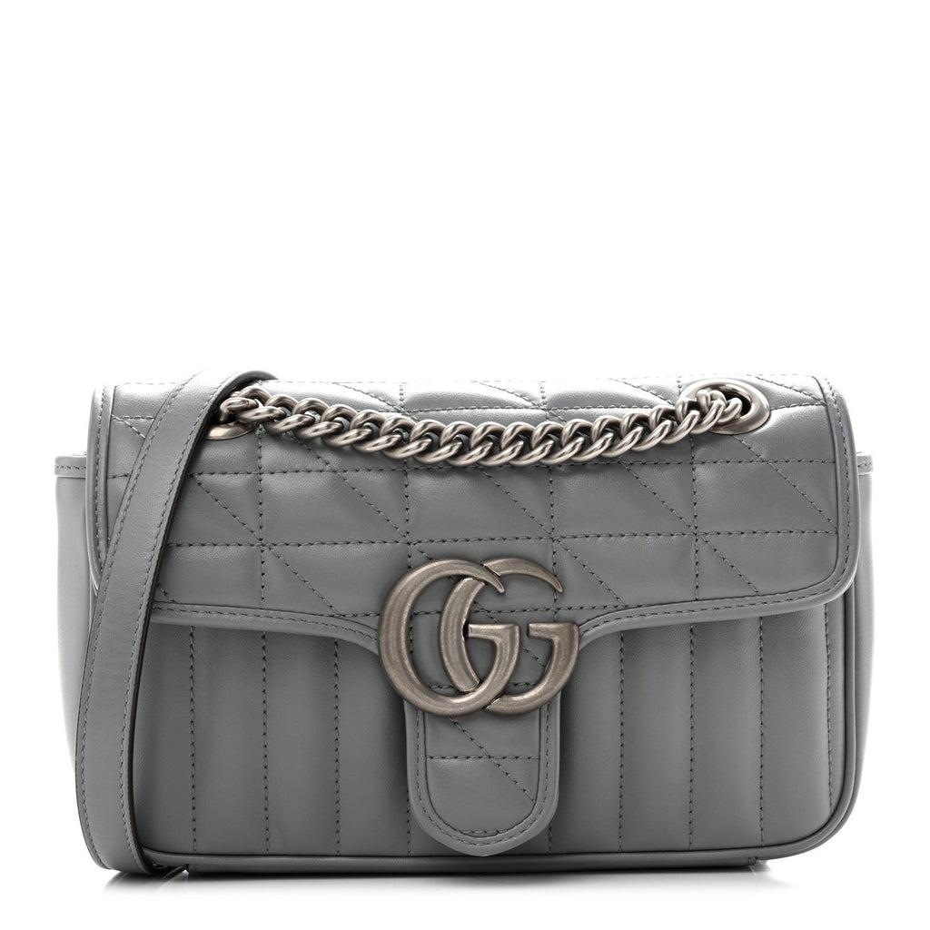Gucci Calfskin Matelasse Aria Mini GG Marmont Shoulder Bag Deep Grey