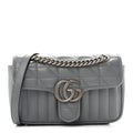 Gucci Calfskin Matelasse Aria Mini GG Marmont Shoulder Bag Deep Grey