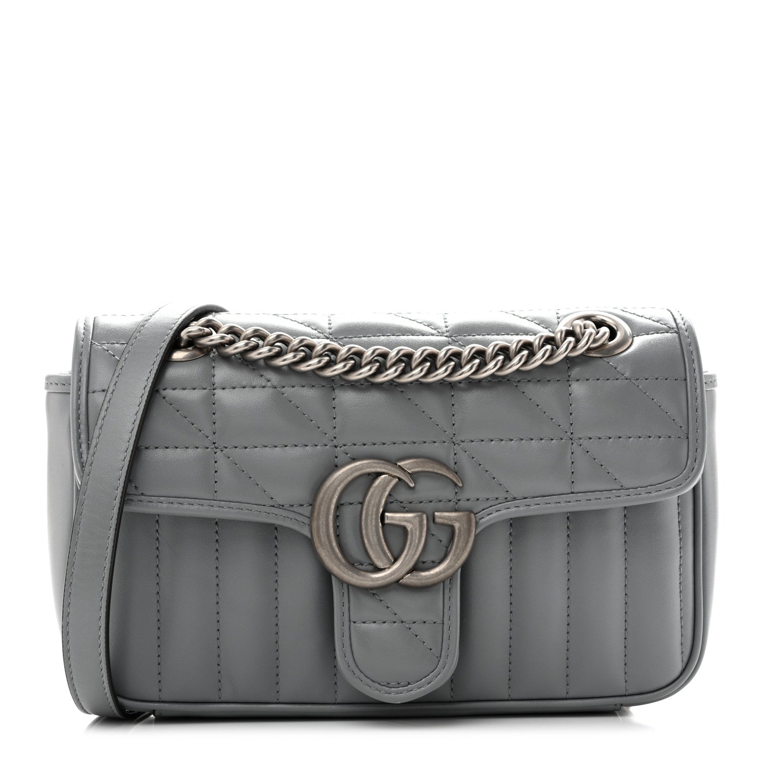 Gucci Calfskin Matelasse Aria Mini GG Marmont Shoulder Bag Deep Grey