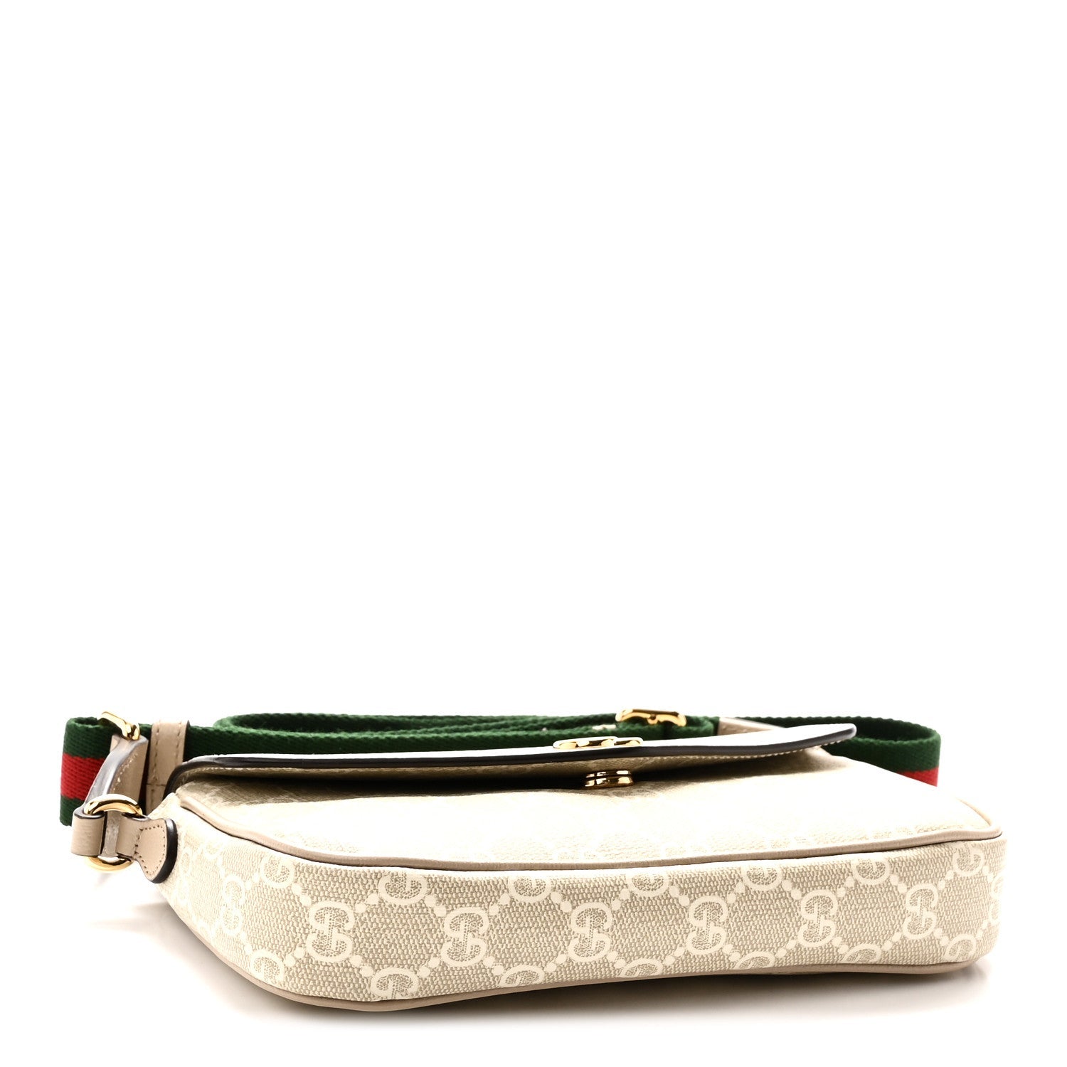 Gucci GG Supreme Monogram Textured Dollar Calfskin Web Mini Ophidia Envelope Shoulder Bag Beige Mystic White Oatmeal