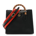 Gucci Textured Dollar Calfskin Web Small Diana Tote Bag Black Dusty Grey
