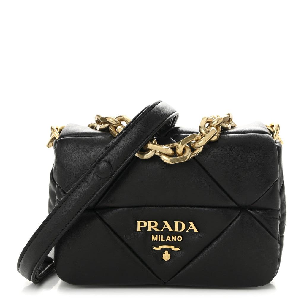 Prada Nappa Metal Quilted Small Patchwork System Flap Bag Black