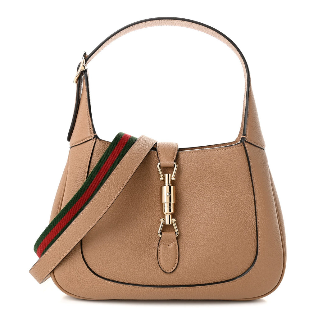 Gucci Grained Calfskin Web Medium Jackie 1961 Hobo Taupe