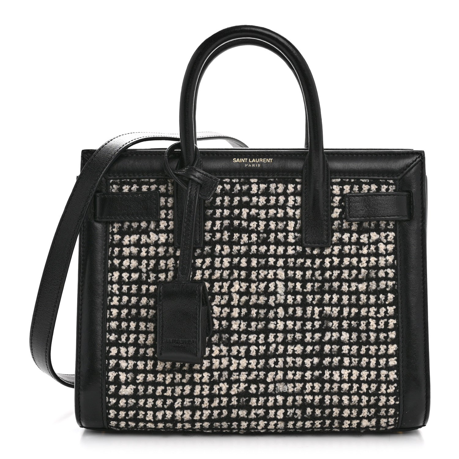 Saint Laurent Tweed Houndstooth Nano Sac De Jour Black