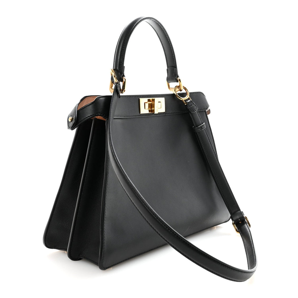 Fendi Vitello Seta Shiny Nappa Medium Peekaboo I SEE U Satchel Black Light Rose