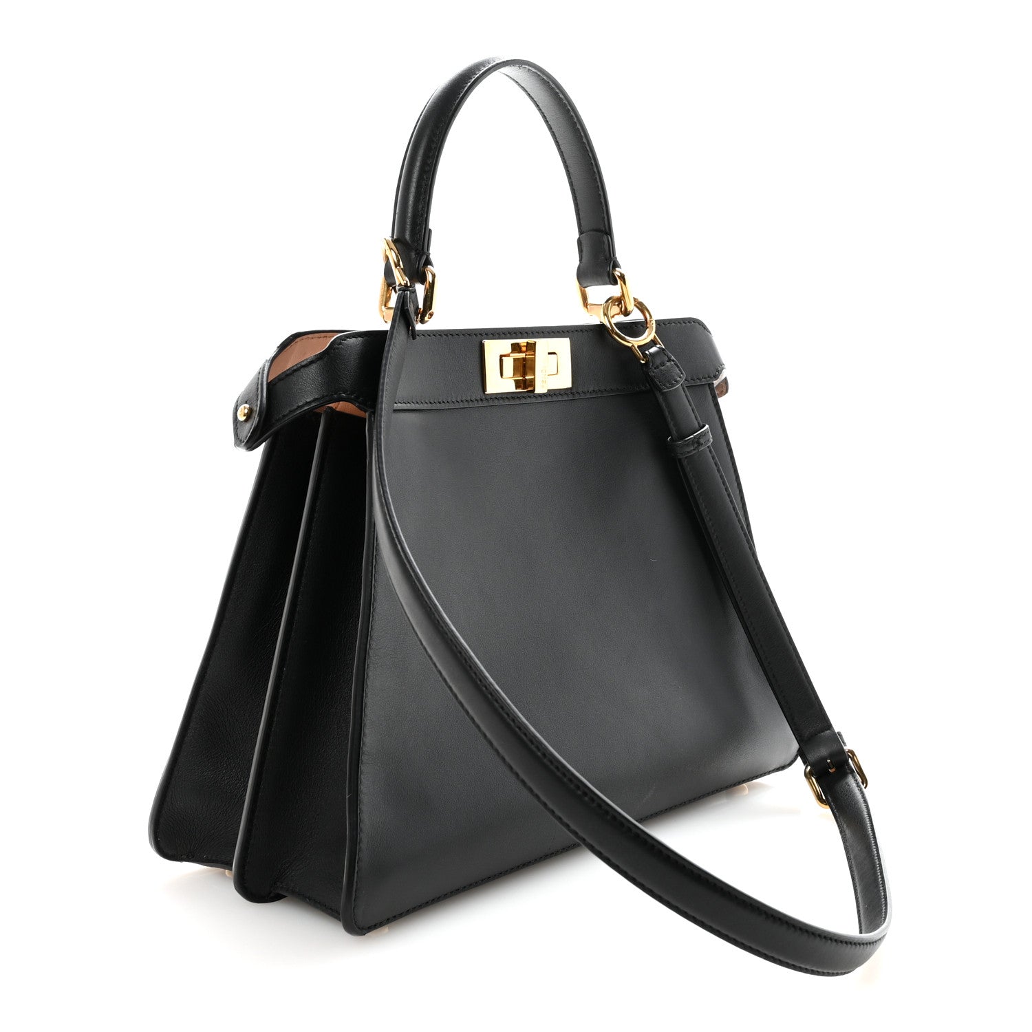 Fendi Vitello Seta Shiny Nappa Medium Peekaboo I SEE U Satchel Black Light Rose