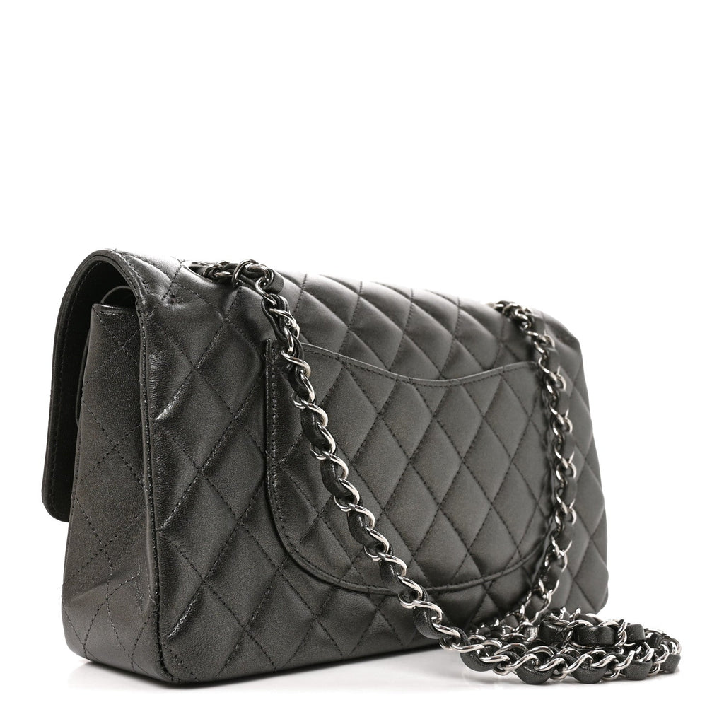 Chanel Metallic Lambskin Quilted Medium Double Flap Anthracite