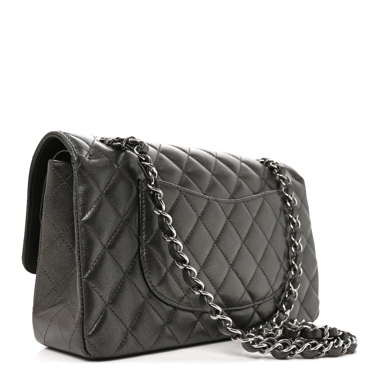 Chanel Metallic Lambskin Quilted Medium Double Flap Anthracite