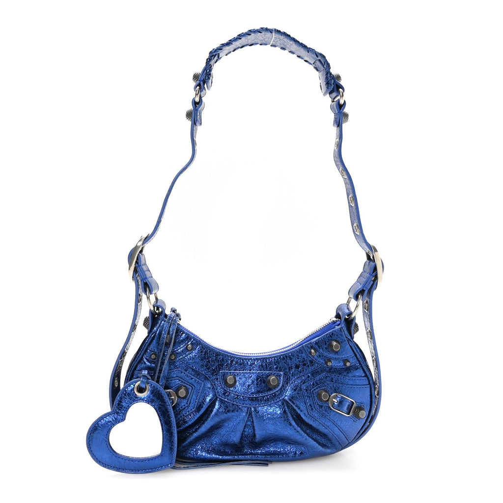 Balenciaga Metallic Arena Agneau Le Cagole Shoulder Bag XS Blue