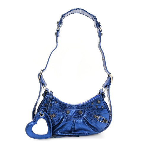 Balenciaga Metallic Arena Agneau Le Cagole Shoulder Bag XS Blue