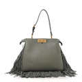 Fendi Vitello Fringe Medium Soft Peekaboo Matcha Latte