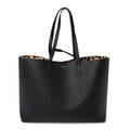 Saint Laurent Calfskin Large Leopard Print Shopping Tote Black