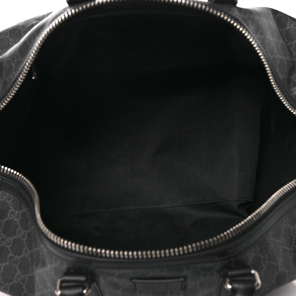 Gucci Soft GG Supreme Monogram Appia Calfskin Web Large Carry On Duffle Bag Black Grey