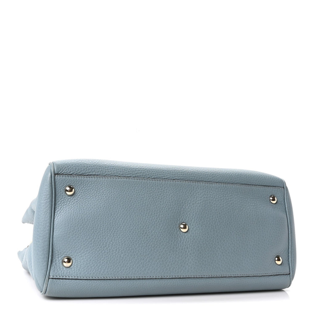 Gucci Pebbled Calfskin Medium Bamboo Shopper Tote Light Blue