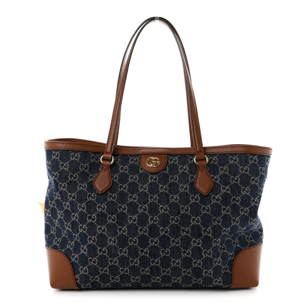 Gucci New Denim GG Monogram Medium Ophidia Shopping Tote Blue Tea Cuir
