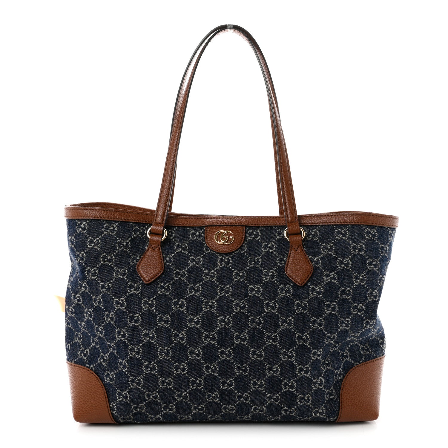 Gucci New Denim GG Monogram Medium Ophidia Shopping Tote Blue Tea Cuir