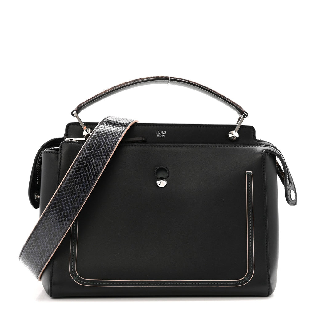 Fendi Vitello Baltico Dolce Elaphe DotCom Satchel Dark Grey