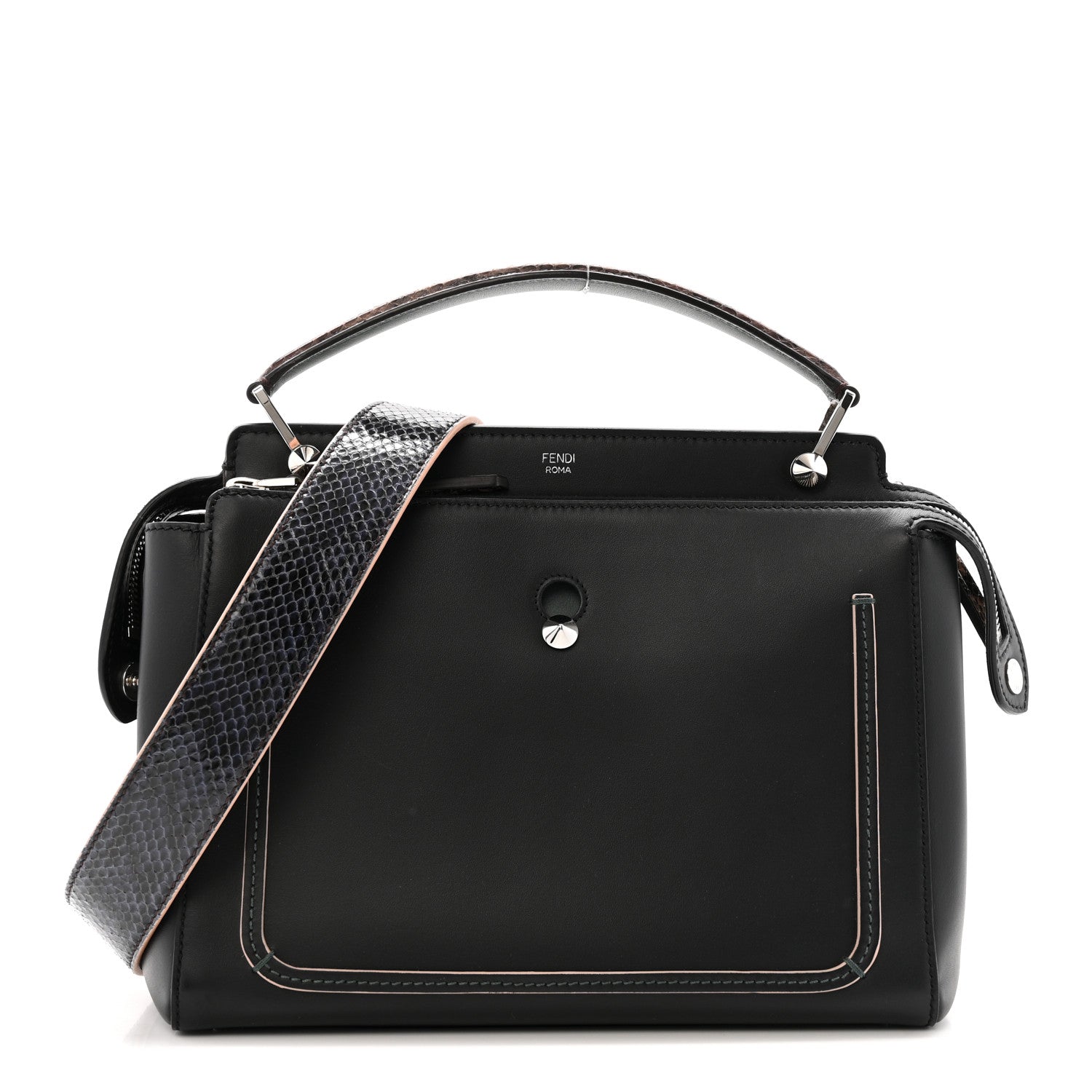 Fendi Vitello Baltico Dolce Elaphe DotCom Satchel Dark Grey