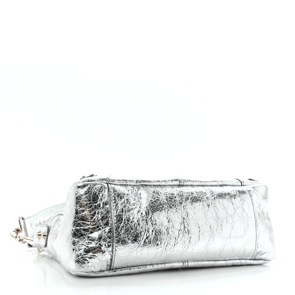 Balenciaga Metallized Agneau Arena Classic Hardware Mini Le City Moto Silver