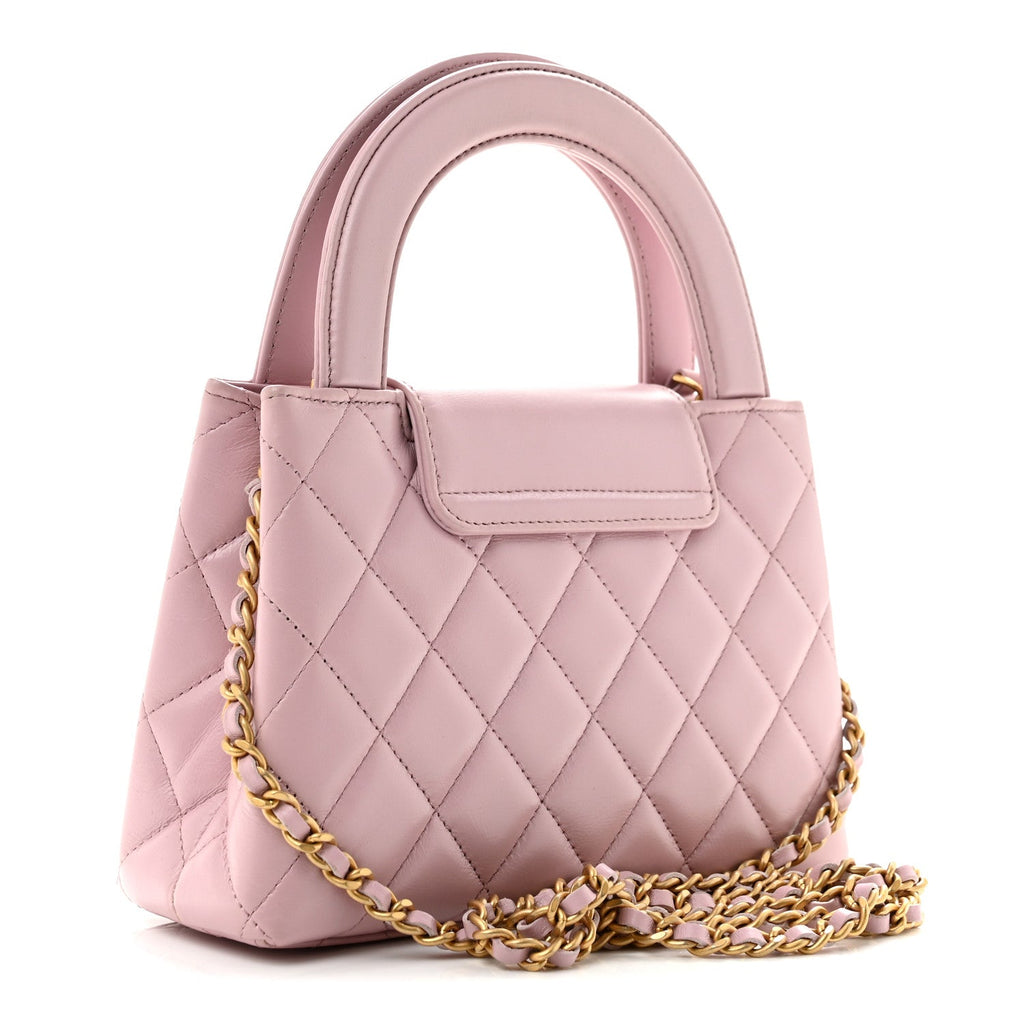 Chanel Shiny Aged Calfskin Quilted Nano Kelly Shopper Pink
