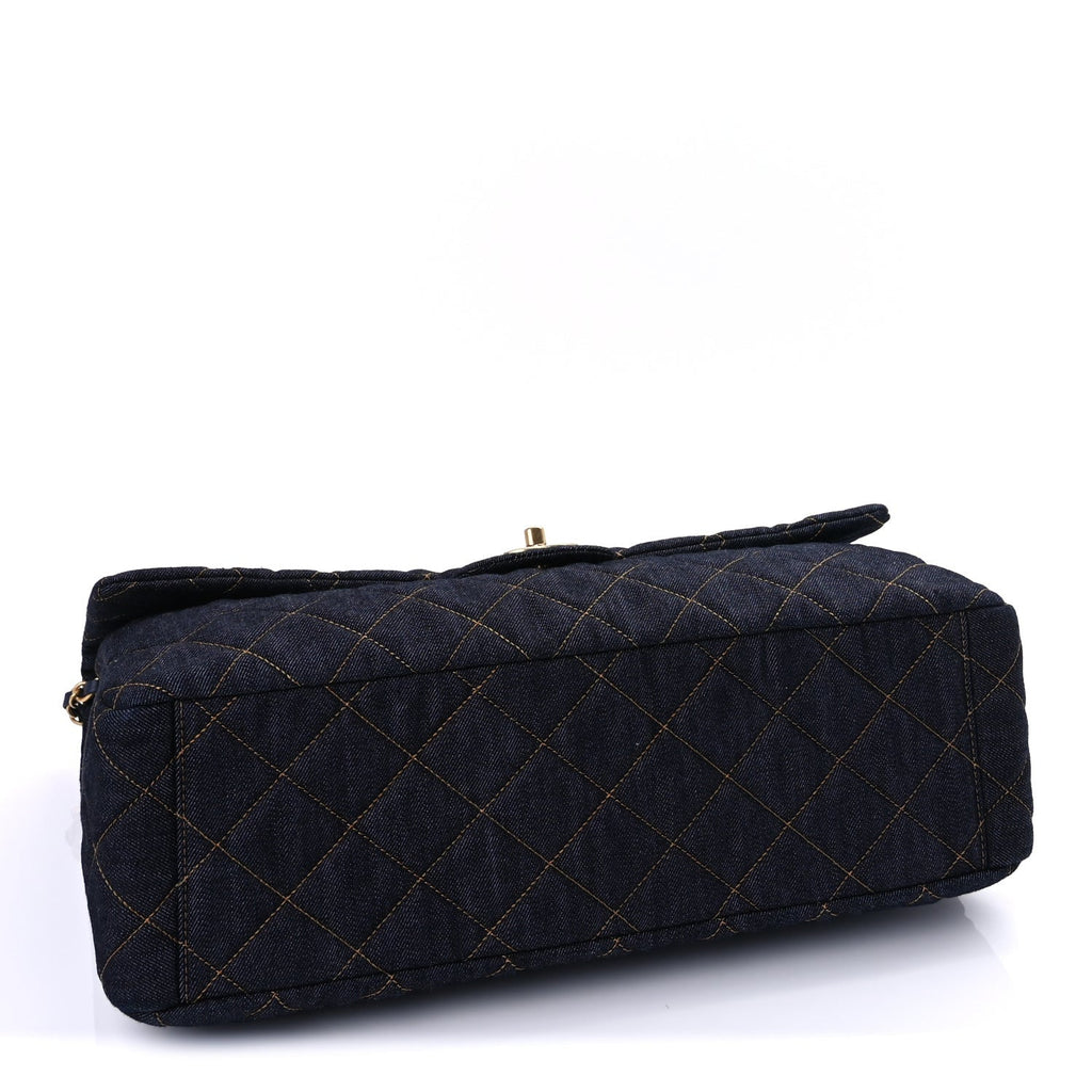 Chanel Denim Quilted XXL Travel Flap Bag Dark Blue