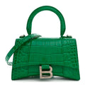Balenciaga Shiny Calfskin Crocodile Embossed Hourglass Top Handle Bag XS Jade