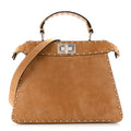 Fendi Suede Macro Stitchings Small Peekaboo Iconic Satchel Marrone