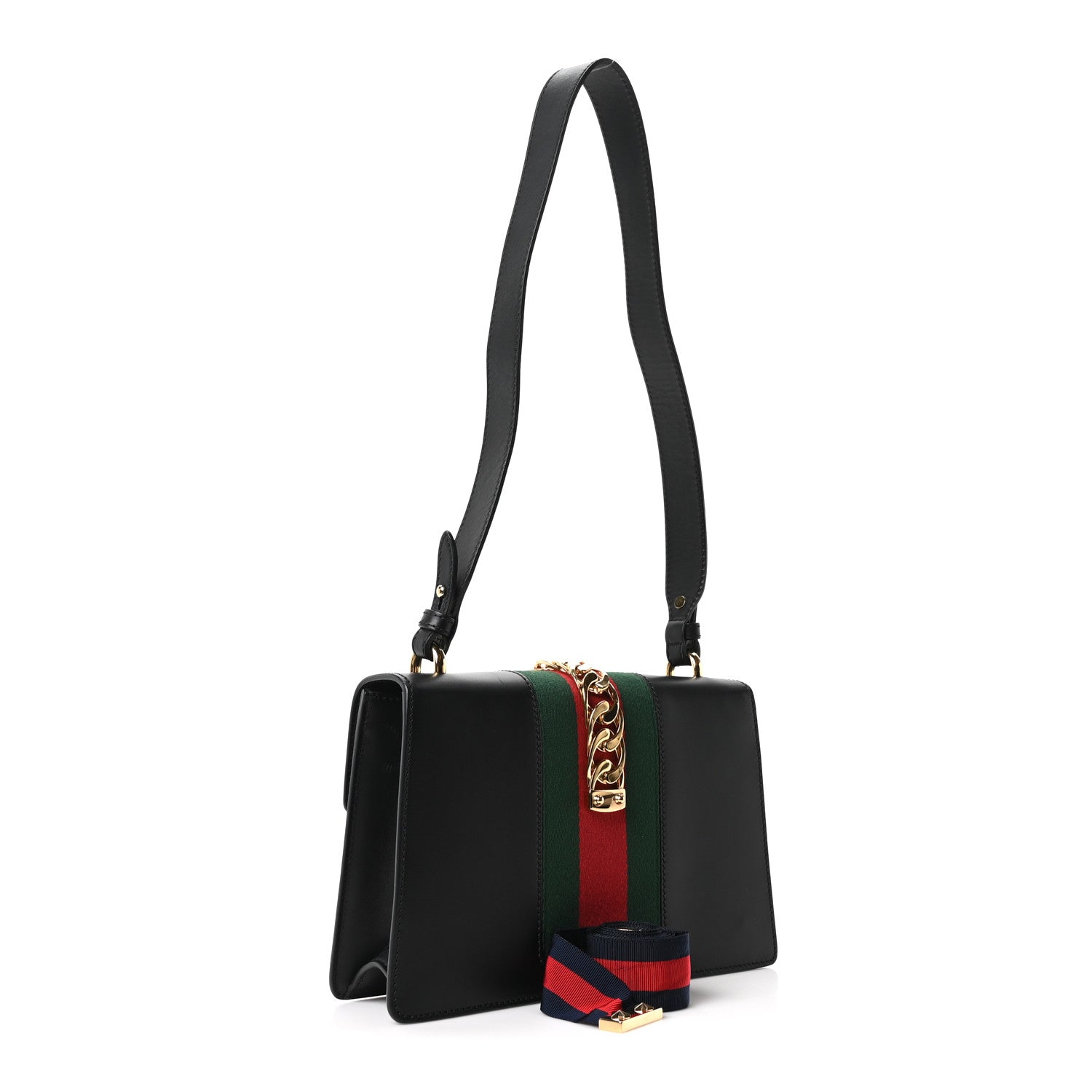 Gucci Calfskin Small Sylvie Shoulder Bag Black