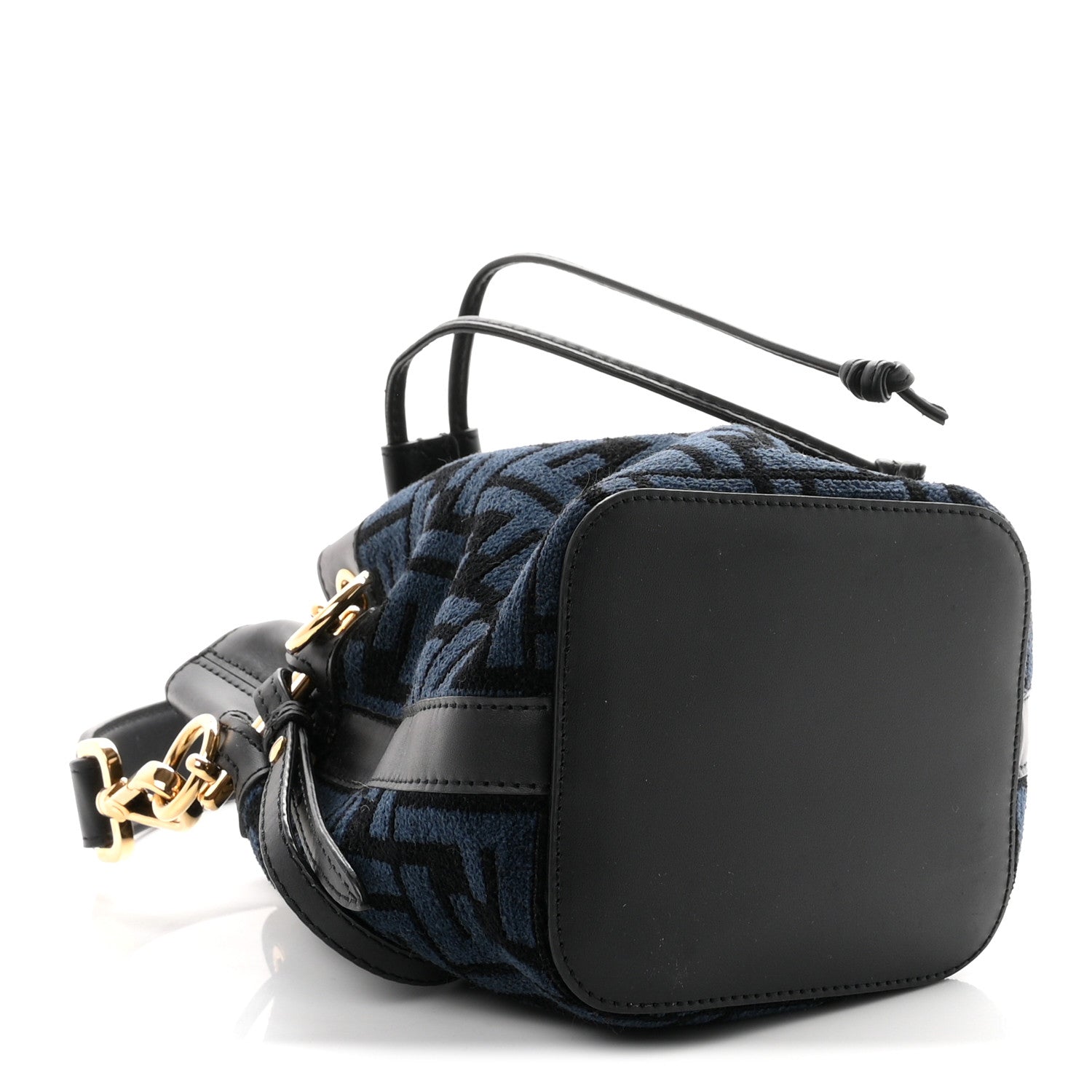 Fendi Chenille Vitello King FF Mini Mon Tresor Bucket Bag Blue Black