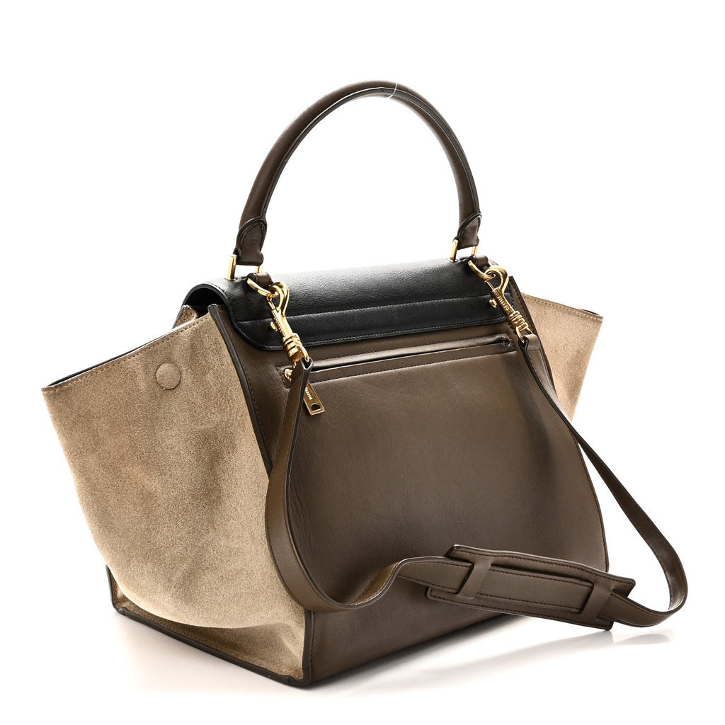 Celine Smooth Calfskin Suede Medium Tri-Color Trapeze Olive