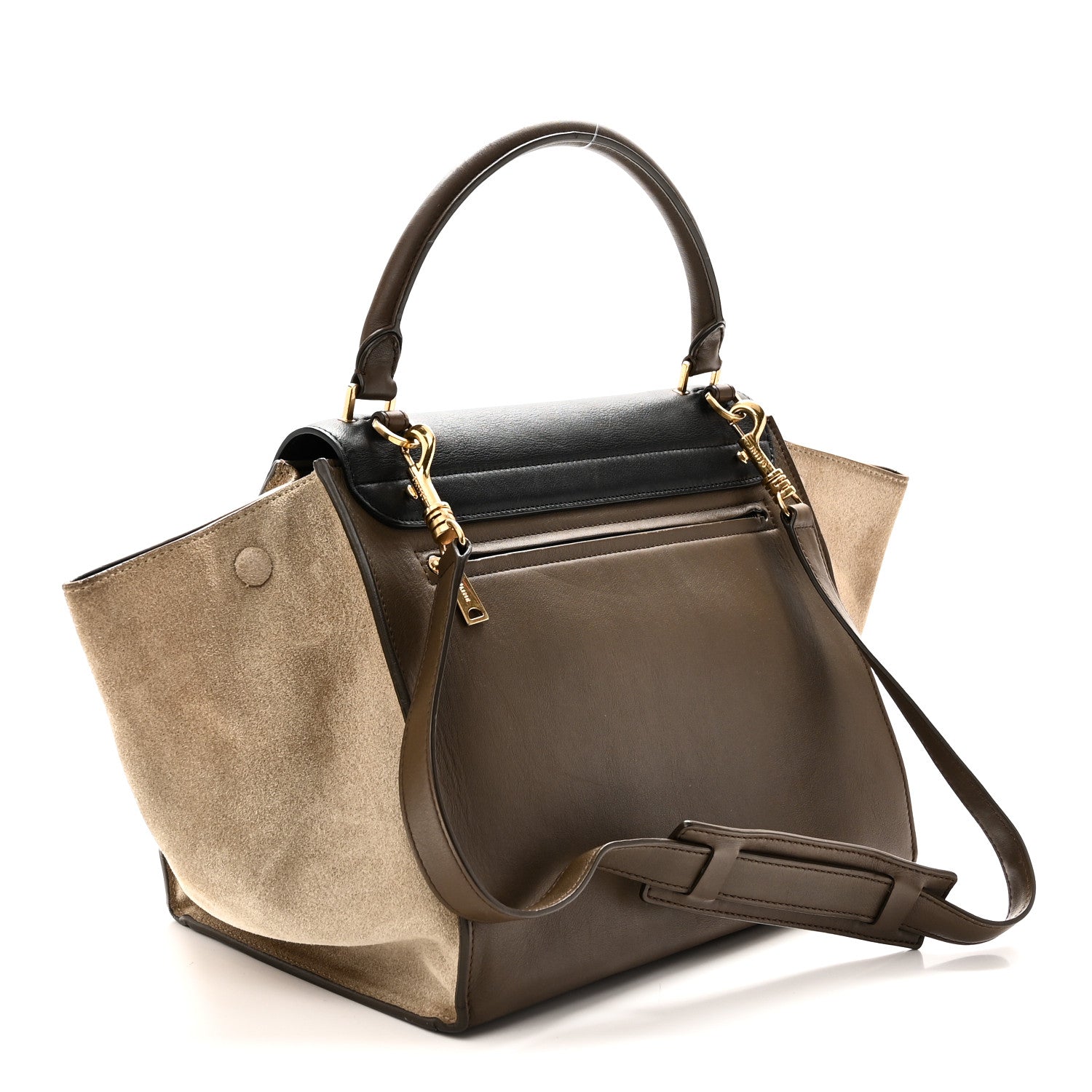 Celine Smooth Calfskin Suede Medium Tri-Color Trapeze Olive