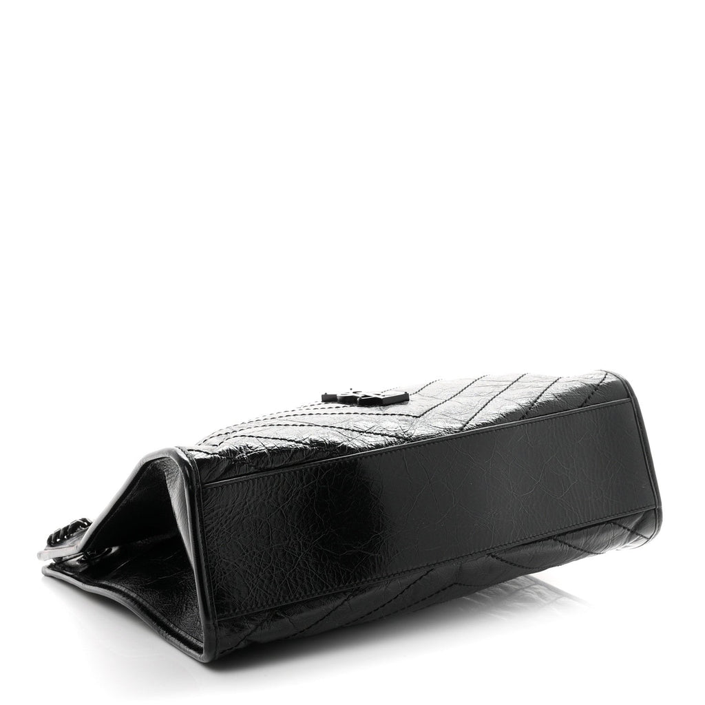 Saint Laurent Crinkled Calfskin Matelasse Monogram Medium Niki Shopper Tote Black