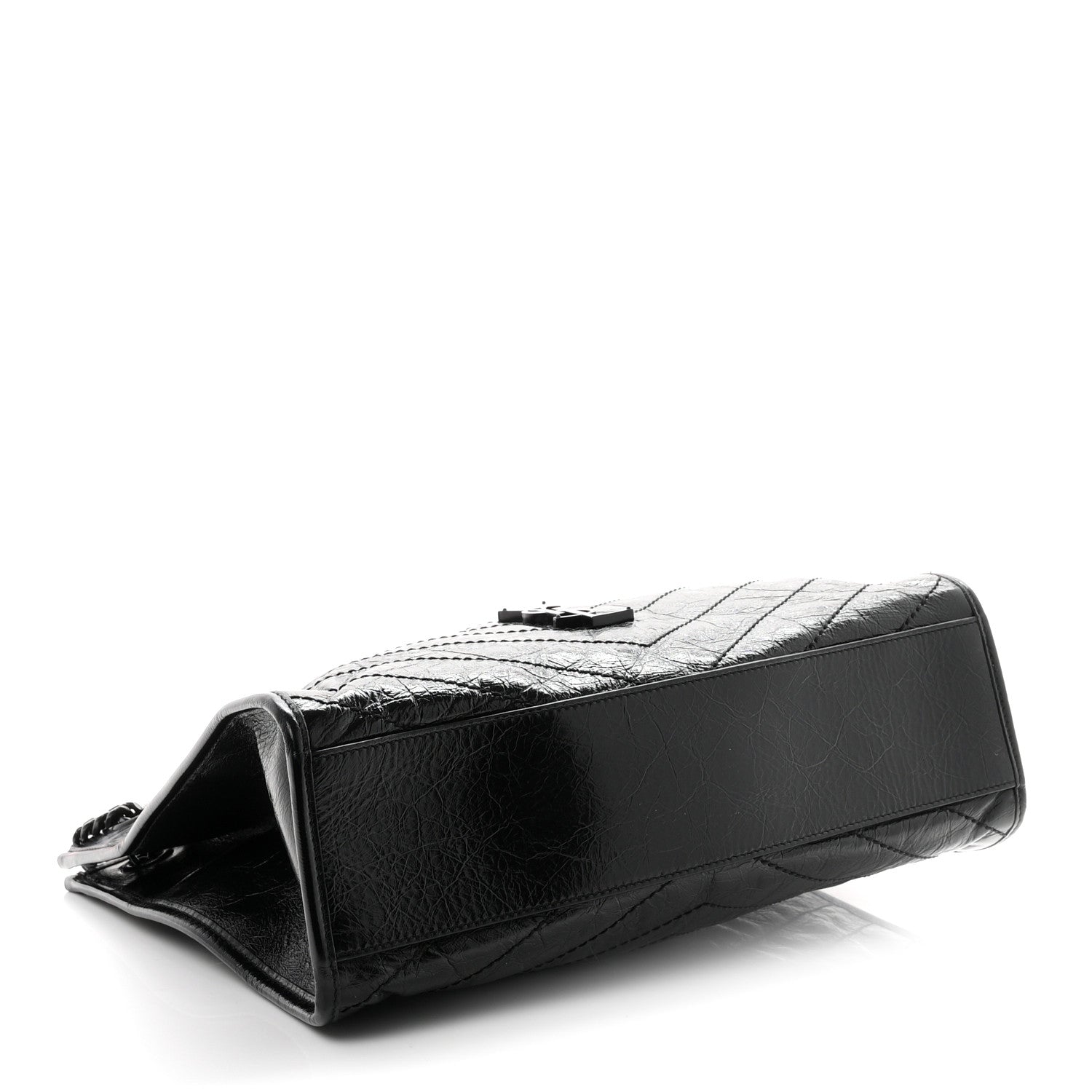 Saint Laurent Crinkled Calfskin Matelasse Monogram Medium Niki Shopper Tote Black