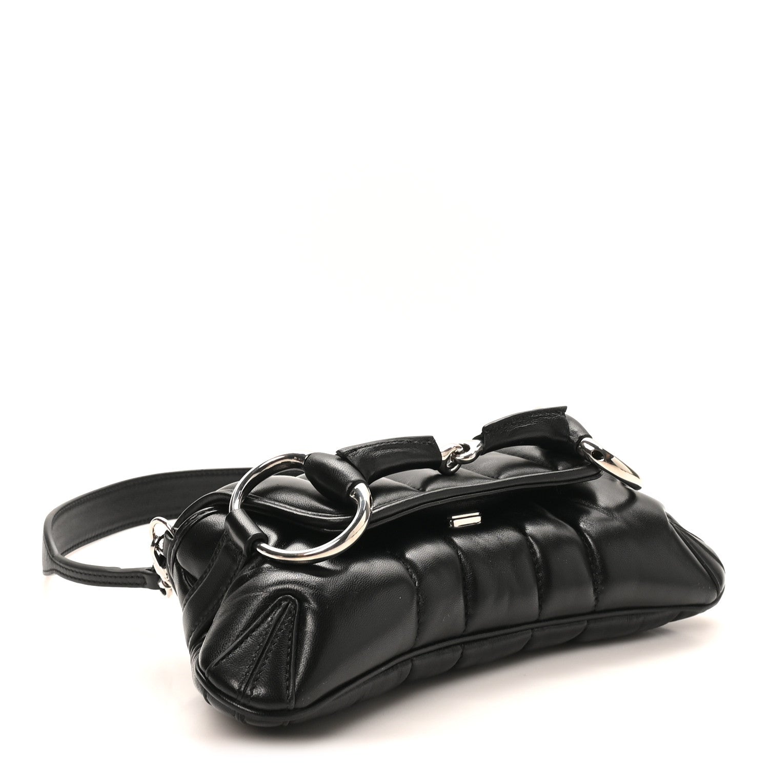 Gucci Nappa Vertical Matelasse Small Maxi Horsebit Chain Shoulder Bag Black