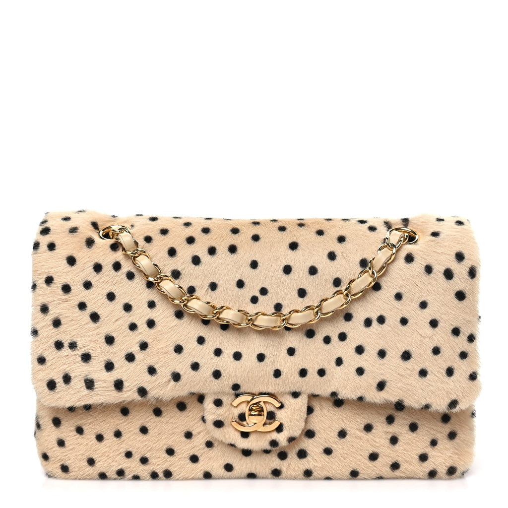 Chanel Pony Hair Cheetah Printed Creative Fabrics Flap Light Beige Black front view