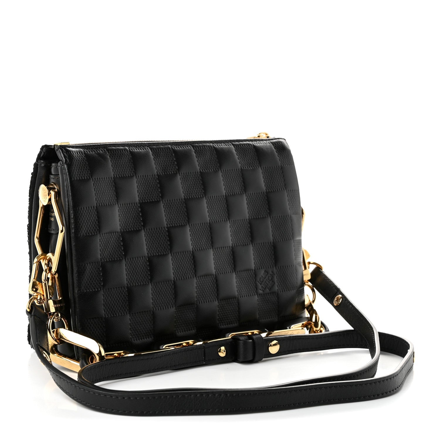 Louis Vuitton Satin Sequin Embroidered Damier Coussin BB Black