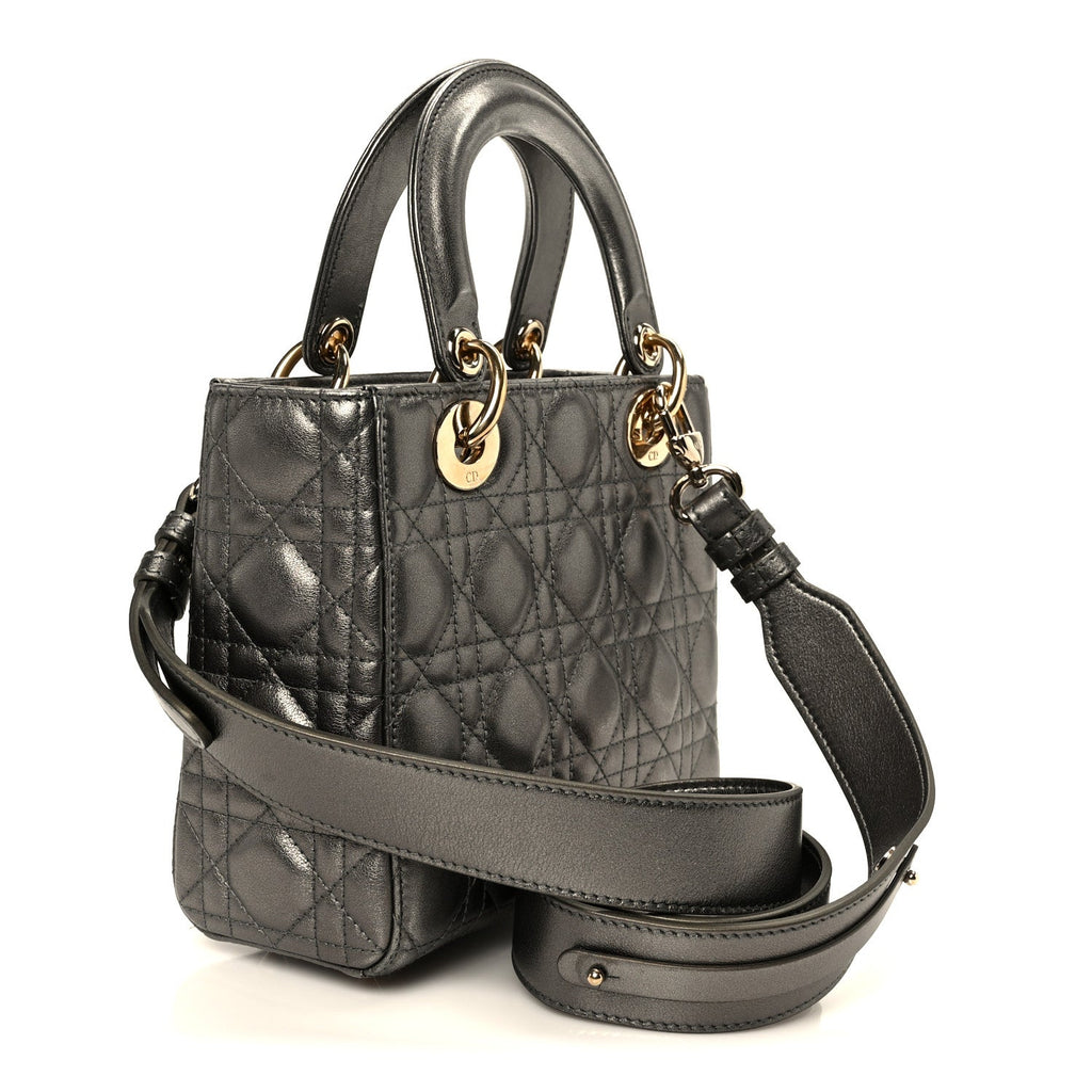 Dior Metallic Lambskin Cannage Small My ABCDior Lady Dior Dark Silver