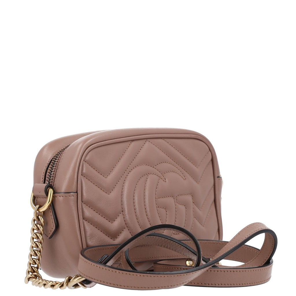 Gucci Calfskin Matelasse Mini GG Marmont Chain Shoulder Bag Porcelain Rose