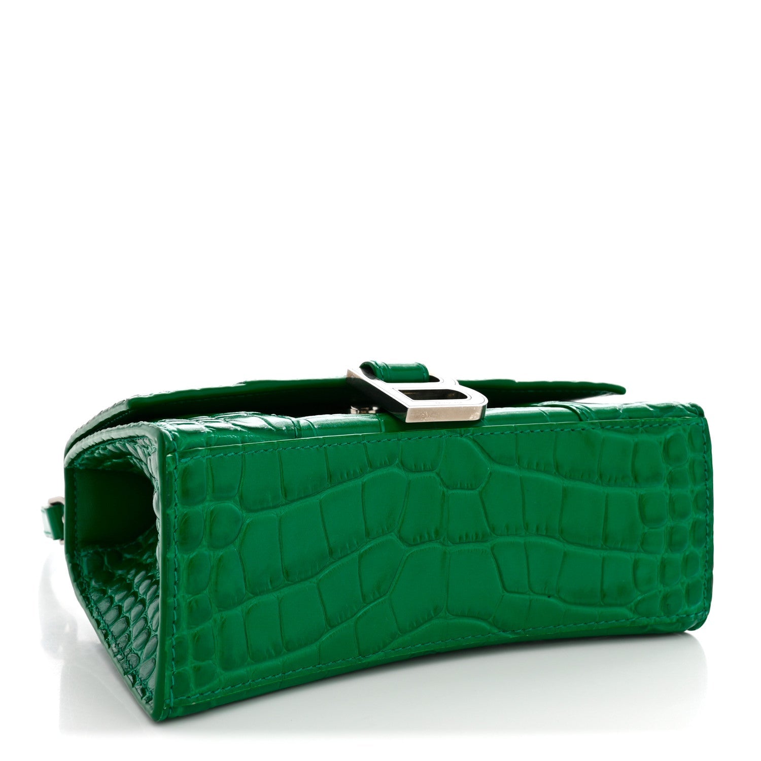 Balenciaga Shiny Calfskin Crocodile Embossed Hourglass Top Handle Bag XS Jade